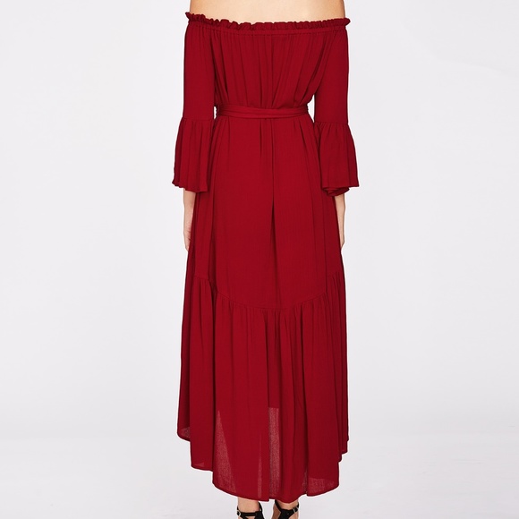Perfect Red Bell Sleeve Bardot Dress - Picture 5 of 8